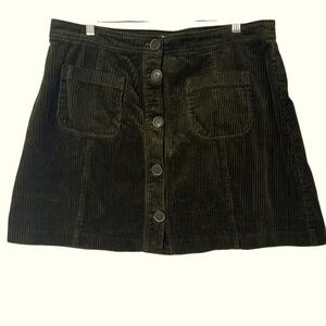 For the Republic Corduroy Mini Skirt - Forest Green Button Up Front- Size 12